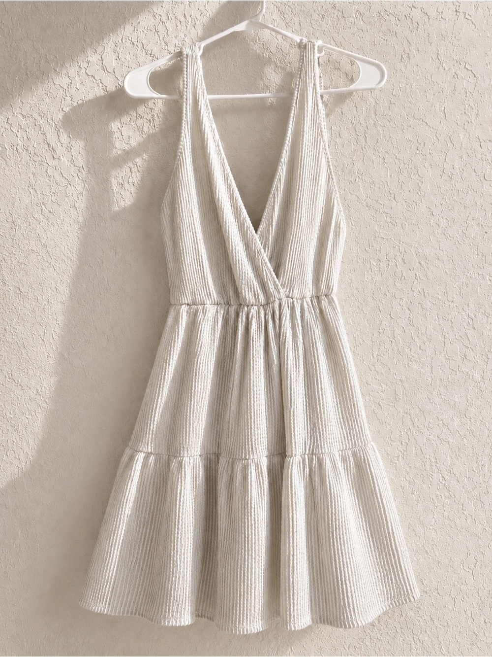 Sleeveless V-Neck Tiered Mini Dress - Cream White